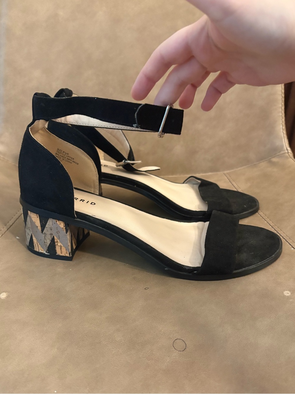Torrid black strappy mini wedge heel shoes size 9.5